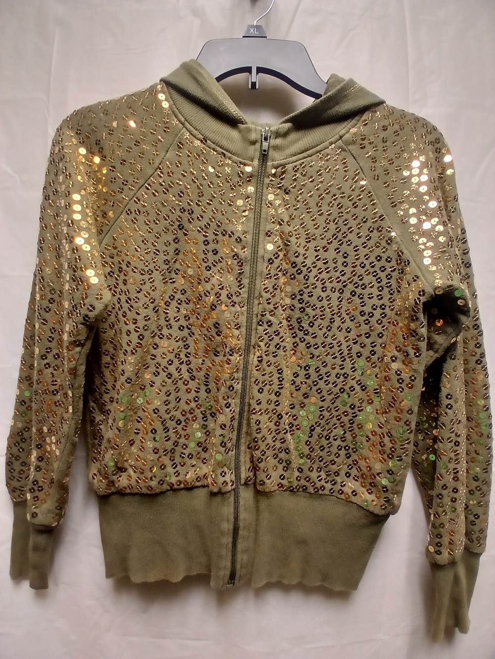 Mary-Kate and Ashley Sequin Embellished Olive Green Hooded Jacket